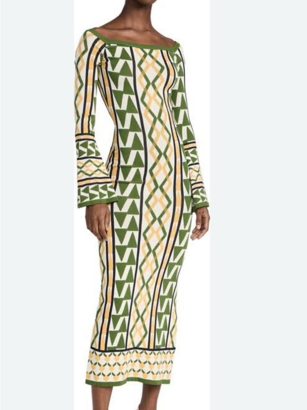 NWT MISA Los Angeles Lafayette Dress Limonce Geo Stripe XS Bell Sleeve Midi